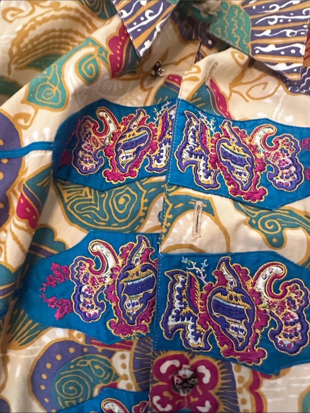 Robert Graham Multicolor Embroidered Button Shirt - Teal, Gold, Navy & Pink - Picture 12 of 12